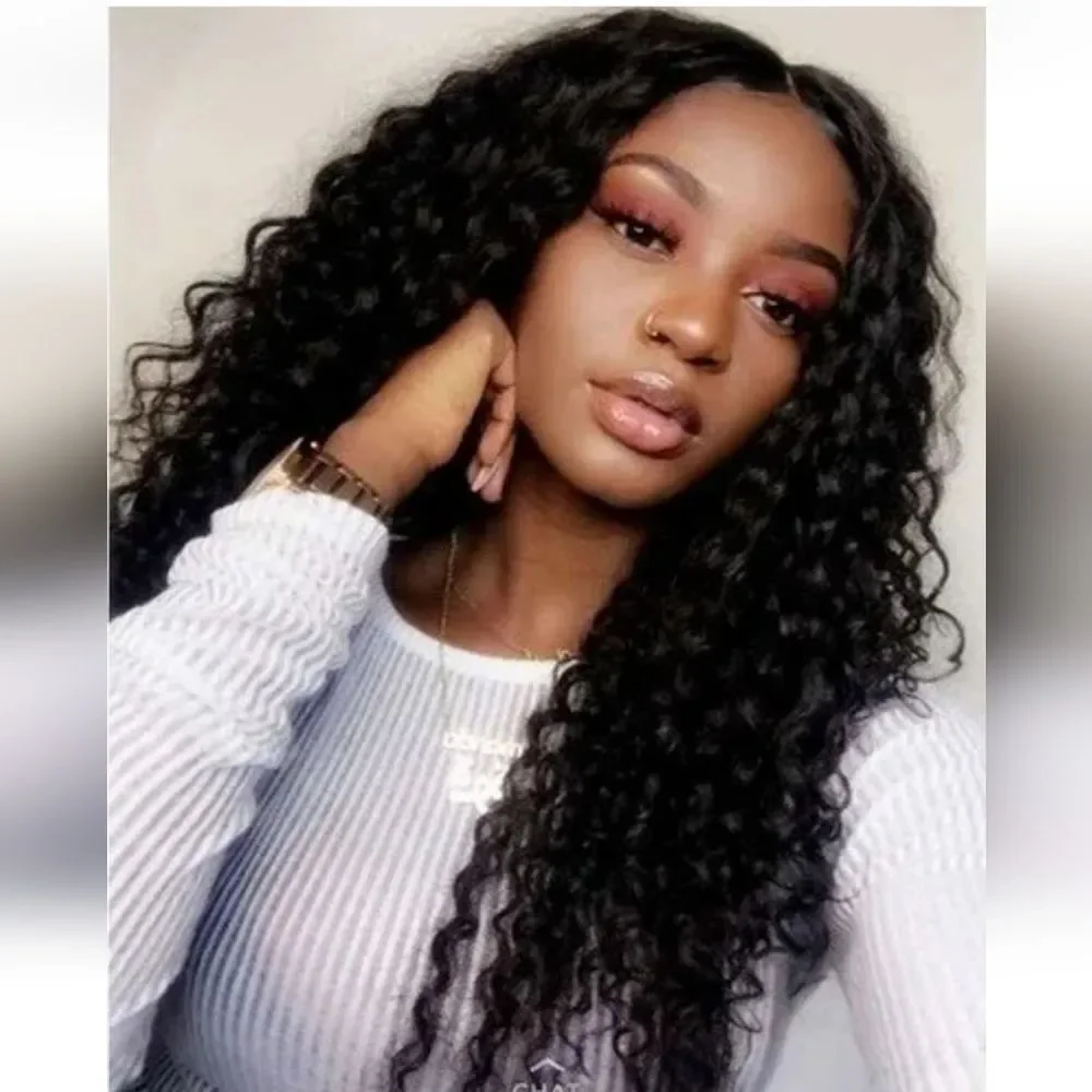 Women's Curly Wavy Chest Long Wigs Black Ladies Synthetic Medium length Hair US